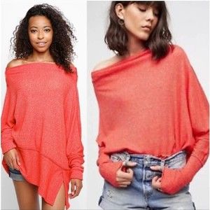 We The Free Londontown Red Boatneck Asymmetrical Thermal Top Size XS Ove…